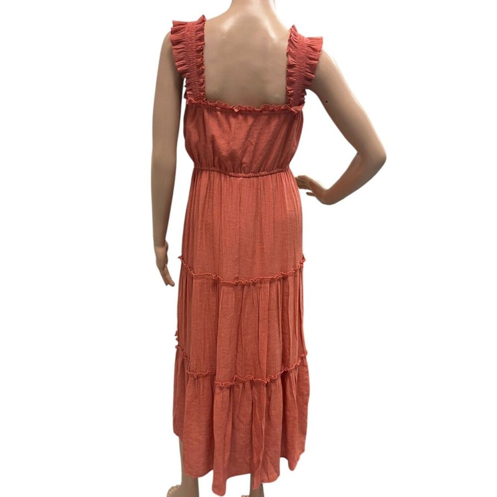 JUNE & HUDSON Midi Tiered Skirt Dress Terracotta Color Ruffle Straps Sz M - Picture 6 of 8
